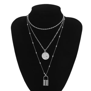 Multi Layer Lover Lock Pendant Choker Necklace Steampunk Padlock Heart Chain Necklace Collier Best Couple Jewelry Gift