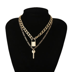 Multi Layer Lover Lock Pendant Choker Necklace Steampunk Padlock Heart Chain Necklace Collier Best Couple Jewelry Gift