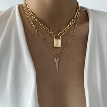 Carica l&#39;immagine nel visualizzatore di Gallery, Multi Layer Lover Lock Pendant Choker Necklace Steampunk Padlock Heart Chain Necklace Collier Best Couple Jewelry Gift