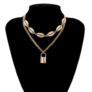 Multi Layer Lover Lock Pendant Choker Necklace Steampunk Padlock Heart Chain Necklace Collier Best Couple Jewelry Gift