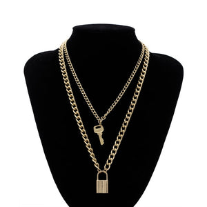 Multi Layer Lover Lock Pendant Choker Necklace Steampunk Padlock Heart Chain Necklace Collier Best Couple Jewelry Gift