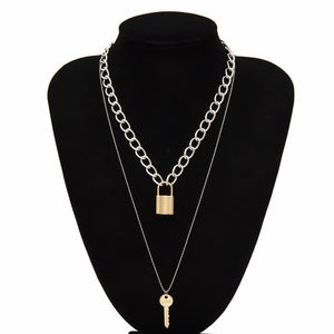 Multi Layer Lover Lock Pendant Choker Necklace Steampunk Padlock Heart Chain Necklace Collier Best Couple Jewelry Gift