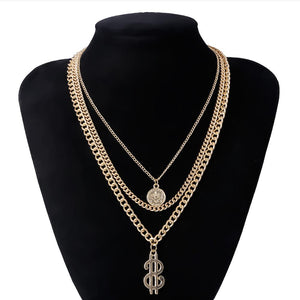 Punk Miami Cuban Choker Necklace Colar Hip Hop Big Thick Chunky Chain Fashion Queen Coin Pendant Necklace Women Jewelry
