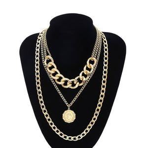 Punk Miami Cuban Choker Necklace Colar Hip Hop Big Thick Chunky Chain Fashion Queen Coin Pendant Necklace Women Jewelry