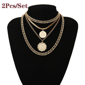 Punk Miami Cuban Choker Necklace Colar Hip Hop Big Thick Chunky Chain Fashion Queen Coin Pendant Necklace Women Jewelry