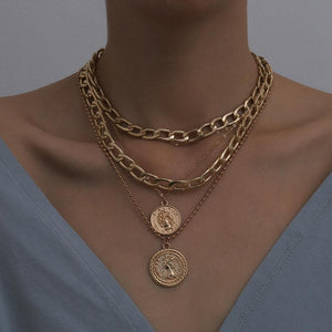 Punk Miami Cuban Choker Necklace Colar Hip Hop Big Thick Chunky Chain Fashion Queen Coin Pendant Necklace Women Jewelry