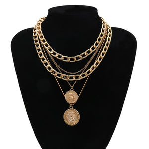 Punk Miami Cuban Choker Necklace Colar Hip Hop Big Thick Chunky Chain Fashion Queen Coin Pendant Necklace Women Jewelry