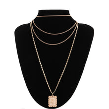 Load image into Gallery viewer, Statement Multilayer Square Pendants Rose Pattern Circle Choker Necklace Clavicle Chain Fashion Jewelry for Women