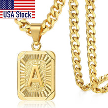 Carica l&#39;immagine nel visualizzatore di Gallery, Initial letter Pendant a b c Charm Gold Necklace for Women Men Cuban Link Chain Dropshipping GPM05C