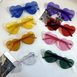 Ins Cute Love Heart Shaped Sunglasses Women Rimless Frame Tint Clear Lens Colorful Sunglasses Red Pink Yellow Shades In Summer