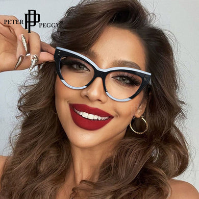 Ins Cat Eye Occhiali da computer anti luce blu Occhiali da vista vintage con colori a contrasto Montatura in metallo per decorazioni per unghie