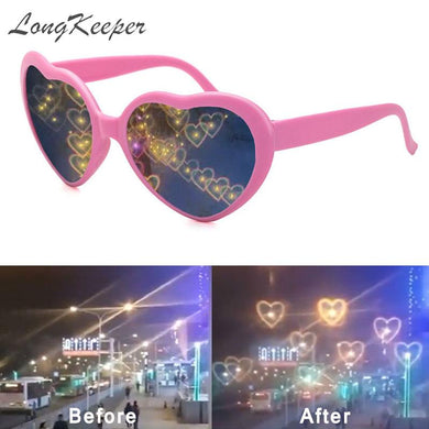 Ins Style Love Heart Shaped Sunglasses Women Cat Eye Heart Effect Night Sun Glasses Light Eyewear UV400 Lentes De Sol Femme