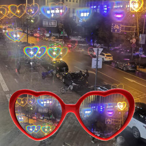 Ins Style Love Heart Shaped Sunglasses Women Cat Eye Heart Effect Night Sun Glasses Light Eyewear UV400 Lentes De Sol Femme