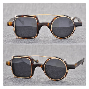 Iron Man  Vintage Acetate 2 In 1 Clip On Glasses Frame Men Women Prescription Optical Myopia Eyeglasses Frame Eyewear