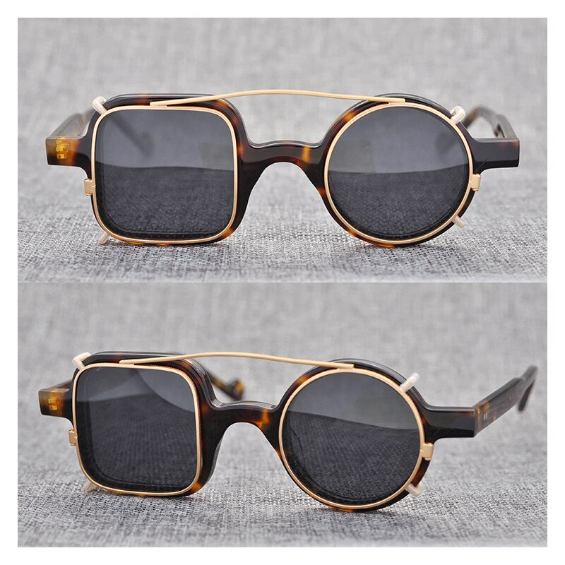 Iron Man  Vintage Acetate 2 In 1 Clip On Glasses Frame Men Women Prescription Optical Myopia Eyeglasses Frame Eyewear