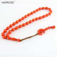 Carica l'immagine nel visualizzatore di Gallery, Islamic Chanting Copal Red Brown Bead Bracelet 33 Beads Tasbih Muslim Allah Beads Rosary Moon Star Sign Holid Gifts
