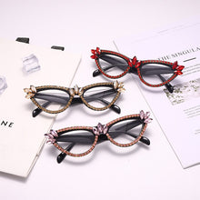 Load image into Gallery viewer, JASPEER Diamond Cat Eye Glasses Frames Women 2023 Trendy Rhinestone Handmade Eyeglasses Ladies Vintage Handmade Eyewear