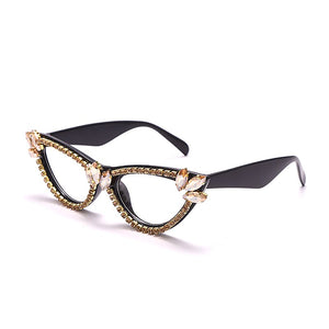 JASPEER Diamond Cat Eye Glasses Frames Women 2023 Trendy Rhinestone Handmade Eyeglasses Ladies Vintage Handmade Eyewear
