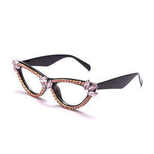 JASPEER Diamond Cat Eye Glasses Frames Women 2023 Trendy Rhinestone Handmade Eyeglasses Ladies Vintage Handmade Eyewear