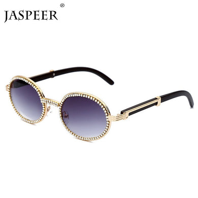 JASPEER Occhiali da sole rotondi con diamanti Uomo Donna Designer di marca Montatura in plastica Occhiali da vista punk con strass viola 