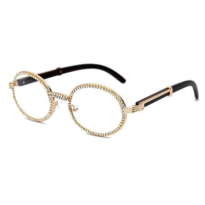 JASPEER Occhiali da sole rotondi con diamanti Uomo Donna Designer di marca Montatura in plastica Occhiali da vista punk con strass viola 