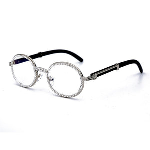JASPEER Occhiali da sole rotondi con diamanti Uomo Donna Designer di marca Montatura in plastica Occhiali da vista punk con strass viola 