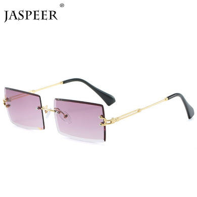 JASPEER  Rimless Rectangle Sunglasses Women Men Shades Brand Designer Gradient UV400 Sun Glasses Retro Frameless Sunglasses