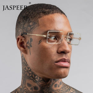JASPEER  Rimless Rectangle Sunglasses Women Men Shades Brand Designer Gradient UV400 Sun Glasses Retro Frameless Sunglasses