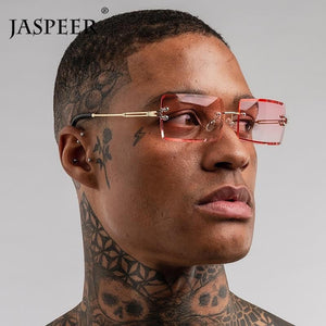 JASPEER  Rimless Rectangle Sunglasses Women Men Shades Brand Designer Gradient UV400 Sun Glasses Retro Frameless Sunglasses