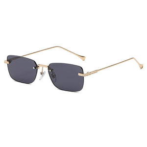 JASPEER Rimless Rectangular Sunglasses Women Vintage Small Square Sun Glasses Men UV400 Driving Retro Goggle Shades Eyewear