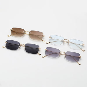 JASPEER Rimless Rectangular Sunglasses Women Vintage Small Square Sun Glasses Men UV400 Driving Retro Goggle Shades Eyewear