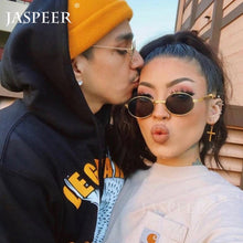 Carica l&#39;immagine nel visualizzatore di Gallery, JASPEER Round Sunglasses Women Small Frame Classic Sun Glasses Yellow Blue Lens Men Steampunk Eyeglasses Retro Shades Eyewear