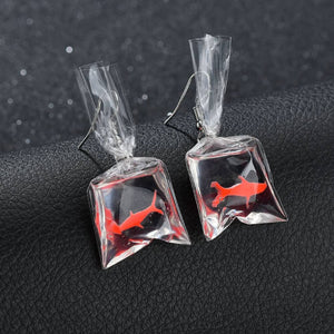 Women Funny Goldfish Water Bag Shape Dangle Hook Earrings Charm Jewelry Gift for girl