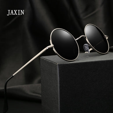 JAXIN Retro Round Sunglasses Men personality handsome Black Polarized Sun Glasses Mr brand design classic mirror UV400