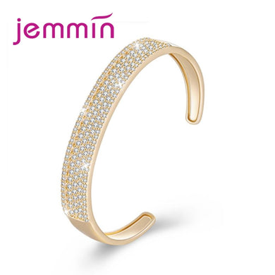Luxury Glittering Exaggerated Hot Fashion Gold AAA Austrian Cubic Zirconia Open Bracelet For Women Girlfriend Best Gift