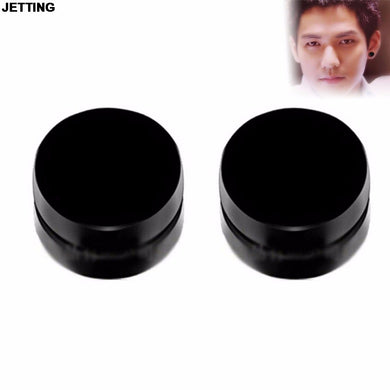 JETTING 2 PCS Black Magnet Circle Round Stud Earring Metral Magnetic Ear Studs No Piercing Men Jewelry Wholesale