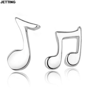 JETTING Artistic Gift Fashion Lovely Silver Plated Asymmetry Musical Note Shape Ear Stud Earrings