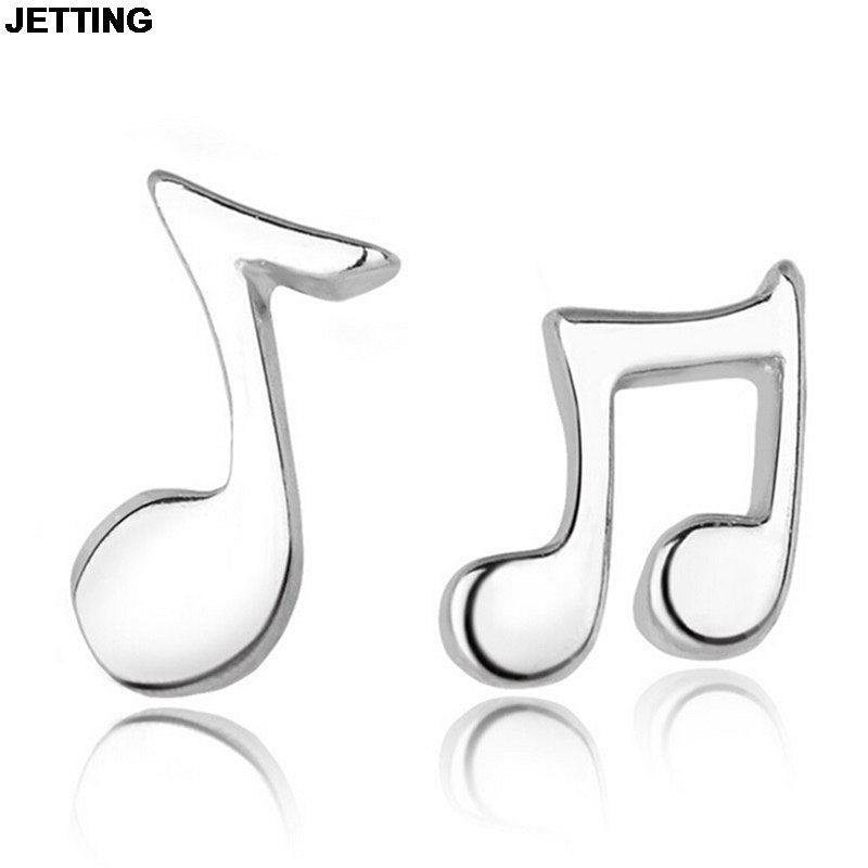 JETTING Artistic Gift Fashion Lovely Silver Plated Asymmetry Musical Note Shape Ear Stud Earrings