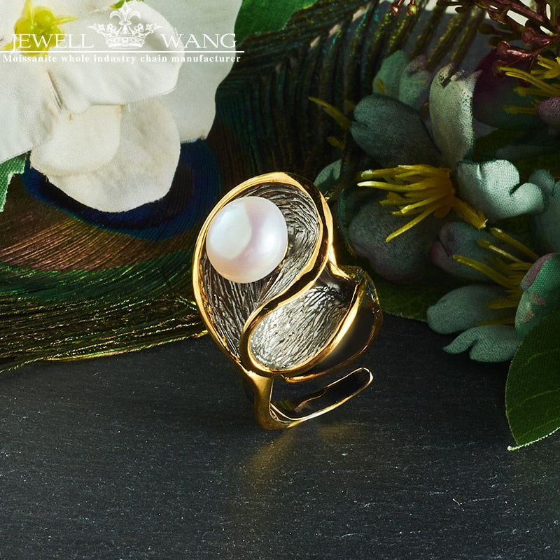 Baroque Pearl Jewelry Natural Pearl Rings 925 Sterling Silver Rings for Women Unique Gift Anniversary Ring