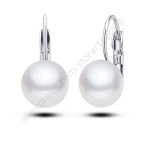 Fast Shipping Stock New 925 Sterling Silver Jewelry 12MM Natural Pearl Hoop Ear Lever Earrings Gift