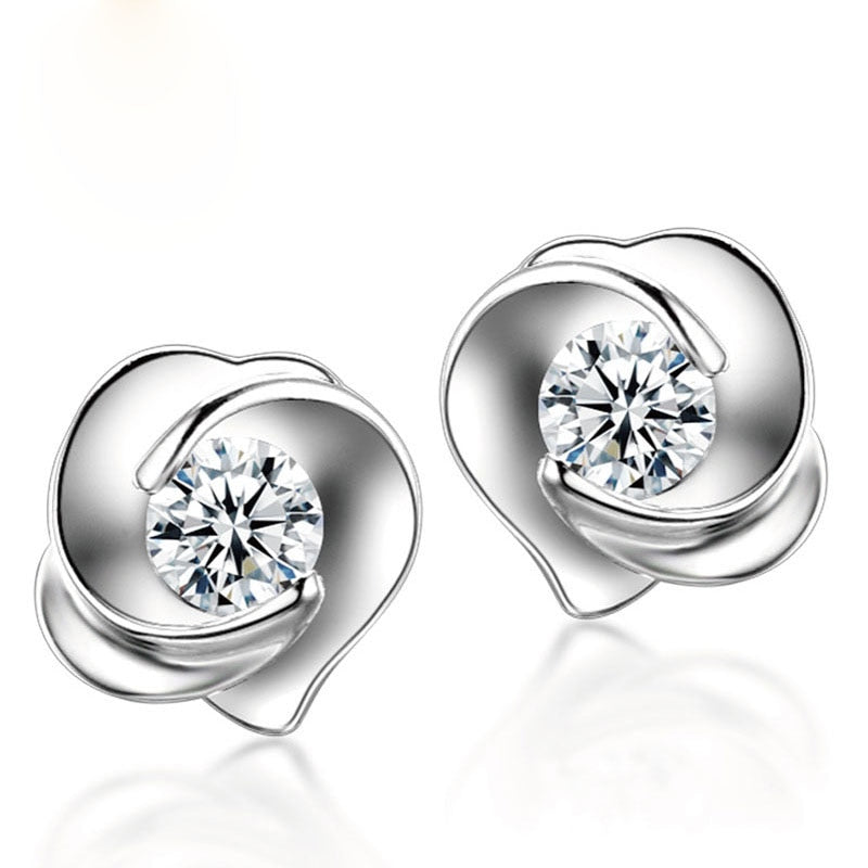 Nuovi eleganti orecchini a bottone con fiore in argento sterling 925 con zirconi rosa per gioielli Brincos da donna 