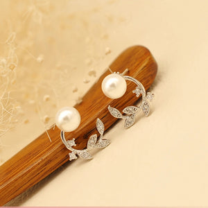 New Elegant Imitation Pearl 925 Sterling Silver Branch Leaves Stud Earrings for Women Girl Brincos Pearls Jewelry
