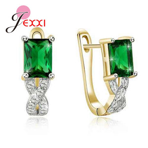 Noble Style with Green Austrian Cubic Zirconia Gold Stud Earrings For Women Ladies Wedding Engagement Accessories