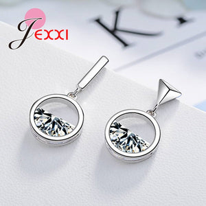 Personality Newest Arrival Fashion 925 Sterling Silver Triangle Shape Drop Earring With Semicircle Crystals Women Jewelry