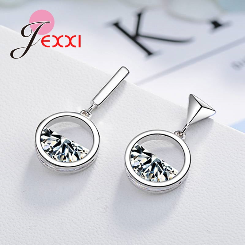 Personality Newest Arrival Fashion 925 Sterling Silver Triangle Shape Drop Earring With Semicircle Crystals Women Jewelry