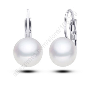 Stock New Fine Geniune 925 Sterling Silver Jewelry 12MM Natural Pearl Hoop Ear Lever Earrings Gift