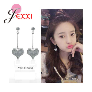 Sweet True Love Hearts Genuine 925 Sterling Silver Luxury Jewelry With Dazzling Crystals Stud Earring For Women Weddi