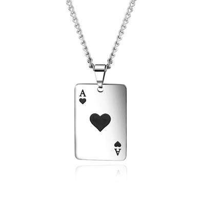 JHSL Men Statement Poker Pendant Necklace Red Black Silver Color Stainless Steel Fashion Jewelry Gift