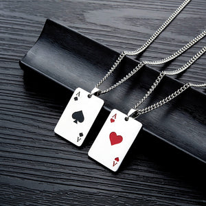 JHSL Men Statement Poker Pendant Necklace Red Black Silver Color Stainless Steel Fashion Jewelry Gift