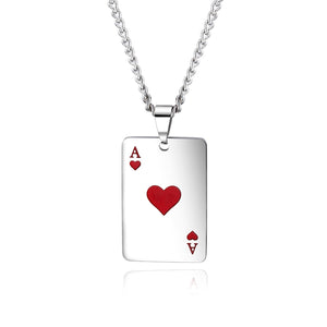 JHSL Men Statement Poker Pendant Necklace Red Black Silver Color Stainless Steel Fashion Jewelry Gift